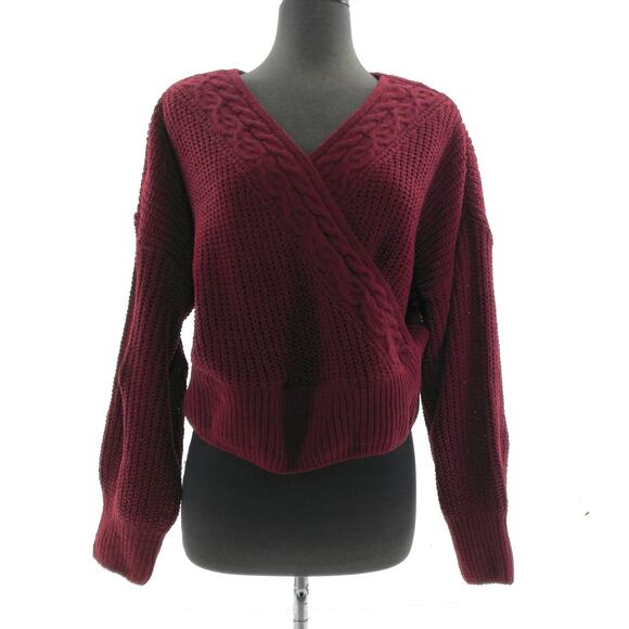 Derek Heart Burgundy Cropped V-Neck Sweater - Women's Plus Size 3X - Cozy Warm - Picture 2 of 6
